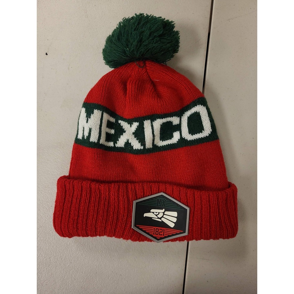 Mexico Beanie Hat‎ Pom Knit Cap Red Green White Winter Hat Mexico Colors 1821